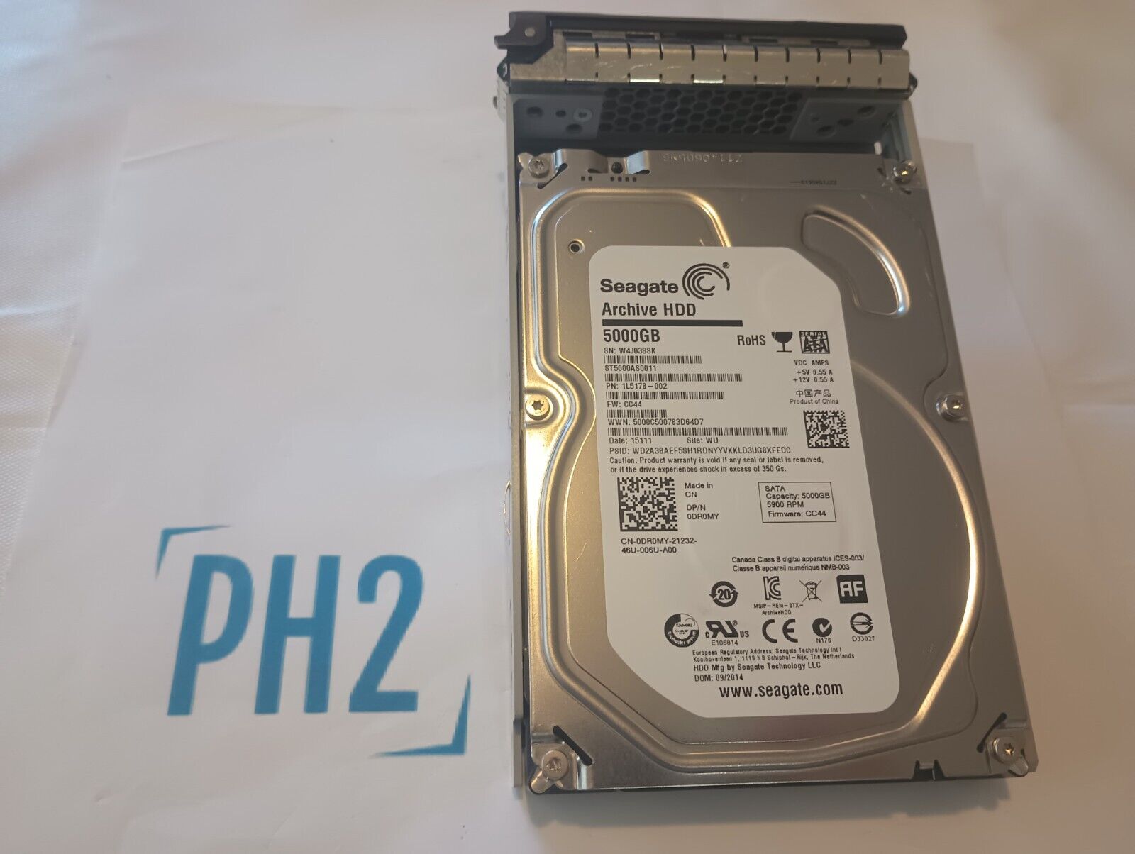 DELL ST5000AS0011 DR0MY 0DR0MY 5TB 5.9K 6G/s SATA 3.5'' Archive HDD WITH R TRAY