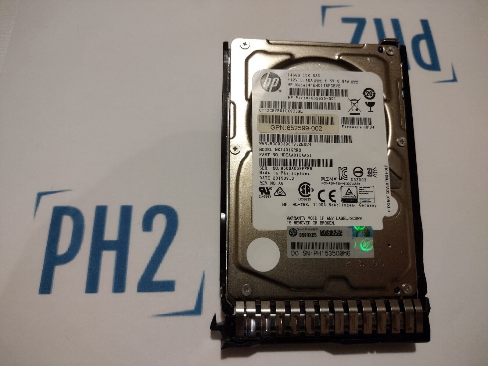 HPE 652605-B21 652625-001 653950-001 EH0146FCBVB 146GB 15K 6Gb/s SC G8 TRAY