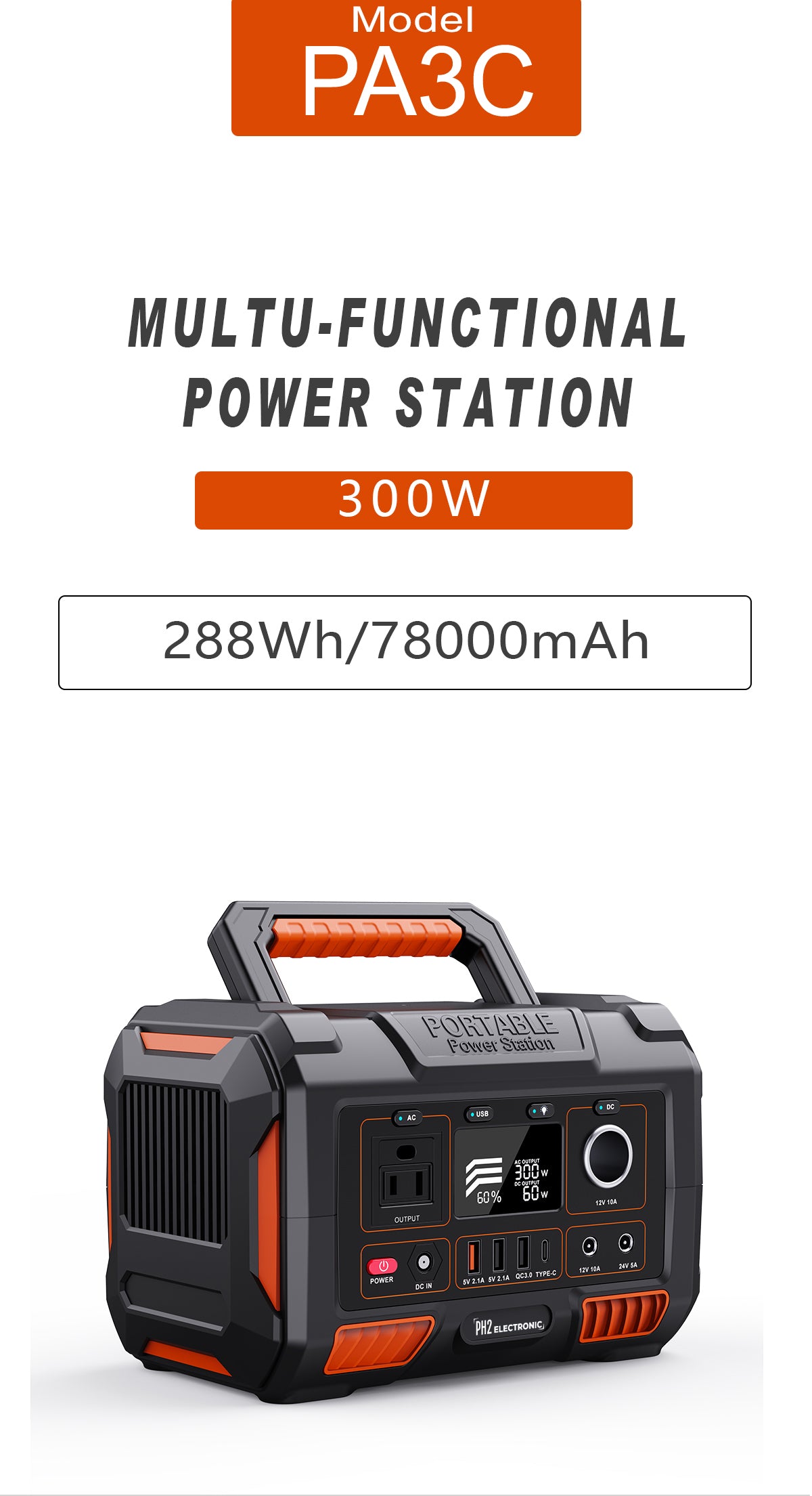 PA3C 300W 78000mAh /3.7V / 288Wh Portable Solar Power Station 110V 220V Energy Power Generator Portable Emergency Power Supply